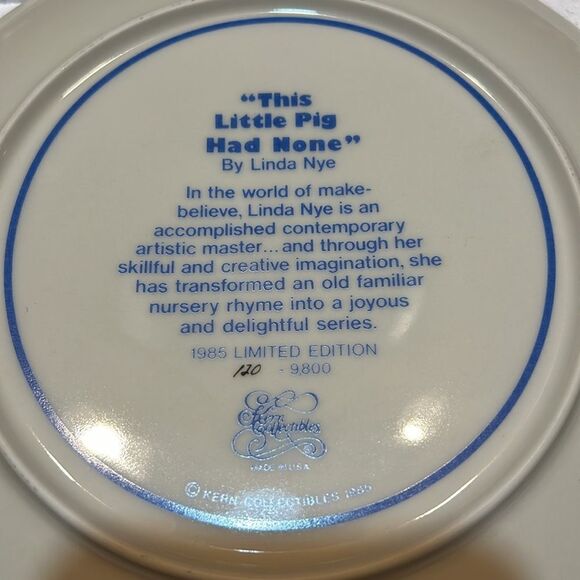 Vintage 1985 “This Little Pig Had None” by Linda Nye Kern Collectibles - Picture 2 of 3